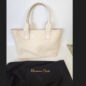 MASSIMO DUTTI  Braided Leather Tote Bag + Linen "detachable inner" bag